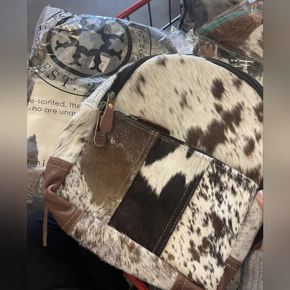 Cow print mini backpack